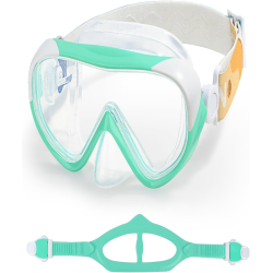 Kids Swim Mask - Ultimate 180° Kids Swim Goggles Anti-Fog Child Diving Mask Leak-Proof Kids Goggles with Nose Cover and Fabric Strap for Ages 4-14 for Swimming, Snorkeling and Diving