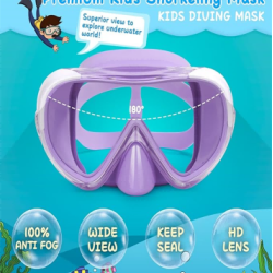 Kids Swim Mask 180° Snorkel Diving Mask, Anti-Fog Child Swim Goggles with Nose Cover No-Leak Swimming Goggles Anti-Shattered Lens
