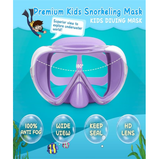 Kids Swim Mask 180° Snorkel Diving Mask, Anti-Fog Child Swim Goggles with Nose Cover No-Leak Swimming Goggles Anti-Shattered Lens Kids Swim Mask 180° Snorkel Diving Mask, Anti-Fog Child Swim Goggles with Nose Cover No-Leak Swimming Goggles Anti-Shattered Lens