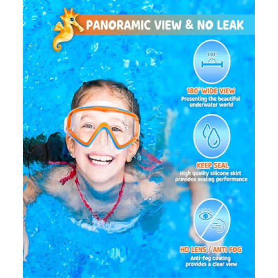 Kids Swim Mask - 180° Anti-Fog Swim Goggles for Child Snorkeling Diving Mask Leak-Proof Kids Goggles with Nose Cover for Youth Boys & Girls Kids Swim Mask - 180° Anti-Fog Swim Goggles for Child Snorkeling Diving Mask Leak-Proof Kids Goggles with Nose Cover for Youth Boys & Girls