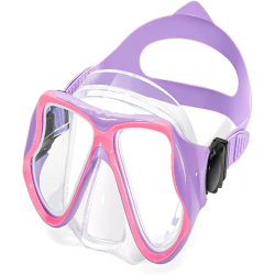 Kids Swim Goggles Diving Mask for Youth 5-14, Tempered Glass Lens, 180° HD View Goggles with Nose Cover for Pool Beach