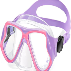 Kids Swim Goggles Diving Mask for Youth 5-14, Tempered Glass Lens, 180° HD View Goggles with Nose Cover for Pool Beach