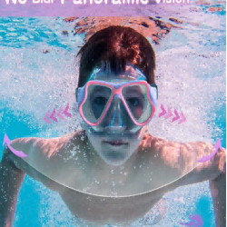 Kids Swim Goggles Diving Mask for Youth 5-14, Tempered Glass Lens, 180° HD View Goggles with Nose Cover for Pool Beach