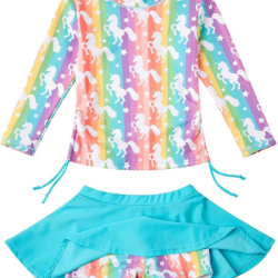 Girls Rash Guard Two Pieces Bathing Suit Long Sleeve Swimsuit Swimming Skirt with Shorts Swimwear