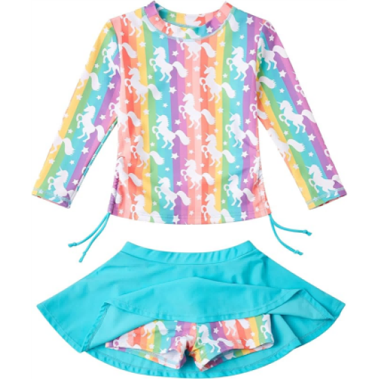 Girls Rash Guard Two Pieces Bathing Suit Long Sleeve Swimsuit Swimming Skirt with Shorts Swimwear Girls Rash Guard Two Pieces Bathing Suit Long Sleeve Swimsuit Swimming Skirt with Shorts Swimwear