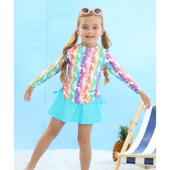Girls Rash Guard Two Pieces Bathing Suit Long Sleeve Swimsuit Swimming Skirt with Shorts Swimwear Girls Rash Guard Two Pieces Bathing Suit Long Sleeve Swimsuit Swimming Skirt with Shorts Swimwear