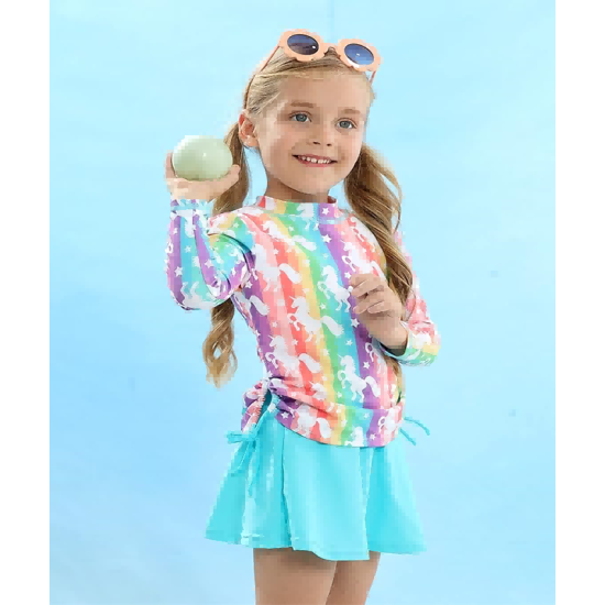 Girls Rash Guard Two Pieces Bathing Suit Long Sleeve Swimsuit Swimming Skirt with Shorts Swimwear Girls Rash Guard Two Pieces Bathing Suit Long Sleeve Swimsuit Swimming Skirt with Shorts Swimwear