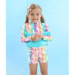 Girls Rash Guard Two Pieces Bathing Suit Long Sleeve Swimsuit Swimming Skirt with Shorts Swimwear