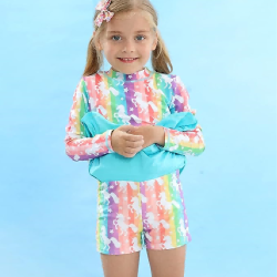 Girls Rash Guard Two Pieces Bathing Suit Long Sleeve Swimsuit Swimming Skirt with Shorts Swimwear