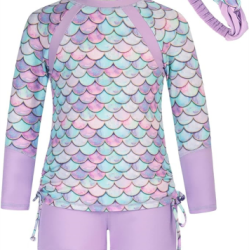 Girls Swimsuit Long Sleeve Rashguard Set 2-Piece Bathing Suit 6-14Y