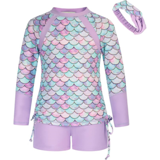 Girls Swimsuit Long Sleeve Rashguard Set 2-Piece Bathing Suit 6-14Y Girls Swimsuit Long Sleeve Rashguard Set 2-Piece Bathing Suit 6-14Y