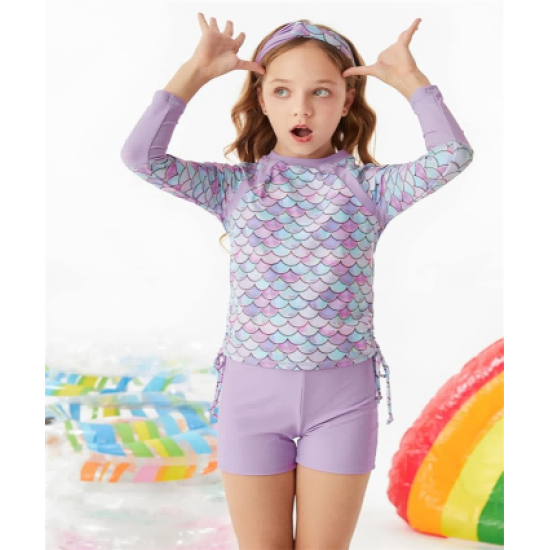 Girls Swimsuit Long Sleeve Rashguard Set 2-Piece Bathing Suit 6-14Y Girls Swimsuit Long Sleeve Rashguard Set 2-Piece Bathing Suit 6-14Y