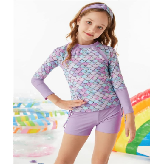 Girls Swimsuit Long Sleeve Rashguard Set 2-Piece Bathing Suit 6-14Y Girls Swimsuit Long Sleeve Rashguard Set 2-Piece Bathing Suit 6-14Y