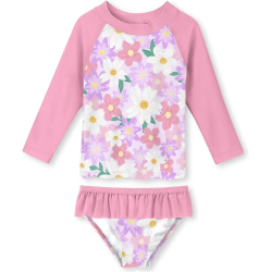 Girls Rash Guard Swimsuit Set Long Sleeve Two Piece Bathing Suit with UPF 50+ UV 2-10 Years