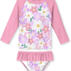 Girls Rash Guard Swimsuit Set Long Sleeve Two Piece Bathing Suit with UPF 50+ UV 2-10 Years