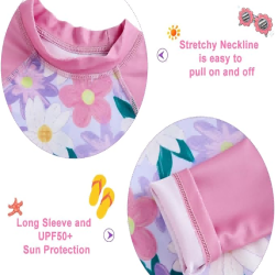 Girls Rash Guard Swimsuit Set Long Sleeve Two Piece Bathing Suit with UPF 50+ UV 2-10 Years