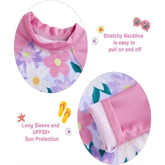 Girls Rash Guard Swimsuit Set Long Sleeve Two Piece Bathing Suit with UPF 50+ UV 2-10 Years Girls Rash Guard Swimsuit Set Long Sleeve Two Piece Bathing Suit with UPF 50+ UV 2-10 Years