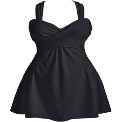 Women's Elegant Crossover One Piece Swimdress Floral Skirted Swimsuit