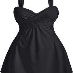 Women's Elegant Crossover One Piece Swimdress Floral Skirted Swimsuit