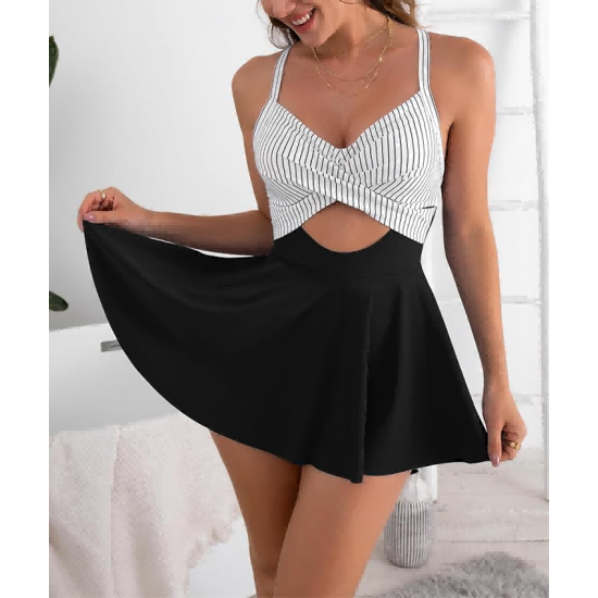 Women Cutout One Piece Skirt Swimsuit V Neck Wrap Tie Back Swimdress Tummy Control Bathing Suit Women Cutout One Piece Skirt Swimsuit V Neck Wrap Tie Back Swimdress Tummy Control Bathing Suit