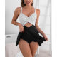 Women Cutout One Piece Skirt Swimsuit V Neck Wrap Tie Back Swimdress Tummy Control Bathing Suit Women Cutout One Piece Skirt Swimsuit V Neck Wrap Tie Back Swimdress Tummy Control Bathing Suit