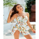 Women's One Piece Swimsuits Tummy Control V Neck Twist Knot Tropical Skirted Swimdress Women's One Piece Swimsuits Tummy Control V Neck Twist Knot Tropical Skirted Swimdress