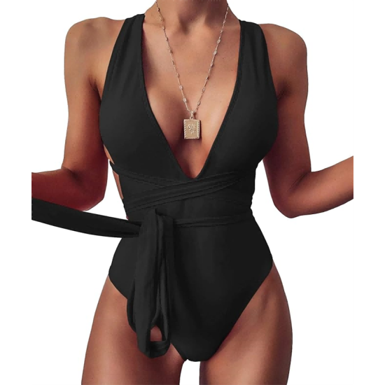 Sexy Tie Criss Cross Plunge One Piece Thong Swimsuit High Cut Brazilian Bathing Suit Sexy Tie Criss Cross Plunge One Piece Thong Swimsuit High Cut Brazilian Bathing Suit