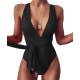 Sexy Tie Criss Cross Plunge One Piece Thong Swimsuit High Cut Brazilian Bathing Suit Sexy Tie Criss Cross Plunge One Piece Thong Swimsuit High Cut Brazilian Bathing Suit