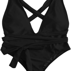 Sexy Tie Criss Cross Plunge One Piece Thong Swimsuit High Cut Brazilian Bathing Suit