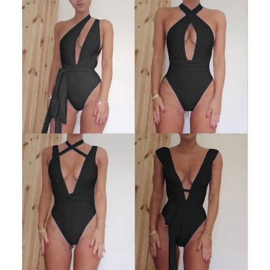 Sexy Tie Criss Cross Plunge One Piece Thong Swimsuit High Cut Brazilian Bathing Suit Sexy Tie Criss Cross Plunge One Piece Thong Swimsuit High Cut Brazilian Bathing Suit