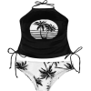 Womens Two-Piece Tankini Set Cow Skull with Leopard Print Sets Swimwear Tankini Top Sets Swimwear