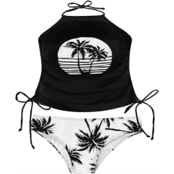 Womens Two-Piece Tankini Set Cow Skull with Leopard Print Sets Swimwear Tankini Top Sets Swimwear