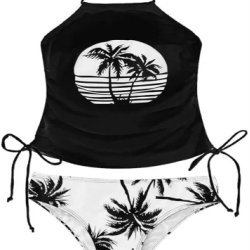 Womens Two-Piece Tankini Set Cow Skull with Leopard Print Sets Swimwear Tankini Top Sets Swimwear