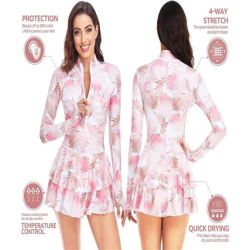 Rash Guard for Women, 1 Piece Modest Swimsuits for Women - Long Sleeve Swimsuits UV UPF 50+ Swim Shirt