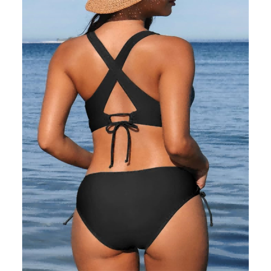 Bikini Set for Women Two Piece Swimsuit V Neck Triangle Top Wide Straps Cross Back Lace up Mid Rise Bikini Set for Women Two Piece Swimsuit V Neck Triangle Top Wide Straps Cross Back Lace up Mid Rise