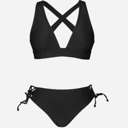 Bikini Set for Women Two Piece Swimsuit V Neck Triangle Top Wide Straps Cross Back Lace up Mid Rise