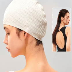 Fashion Swimming Cap Plus Size Adult Model Long Hair No Strangulation Swimming Cap Solid Color Silicone Water Drops Swimming Cap